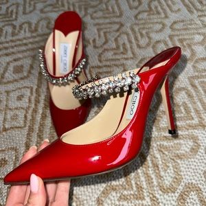 Jimmy Choo Bing Patent Leather Crystal Heel, size 7.5